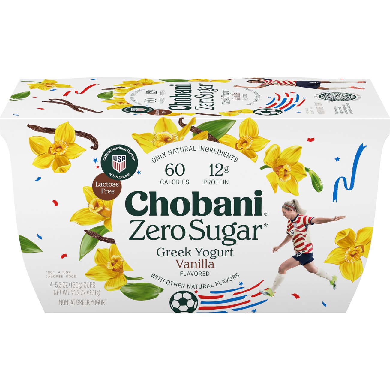 Chobani Zero Sugar Non-Fat Vanilla Greek Yogurt, 4 ct