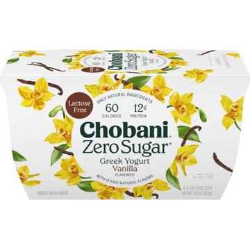 Chobani Zero Sugar Non-Fat Vanilla Greek Yogurt, 4 ct