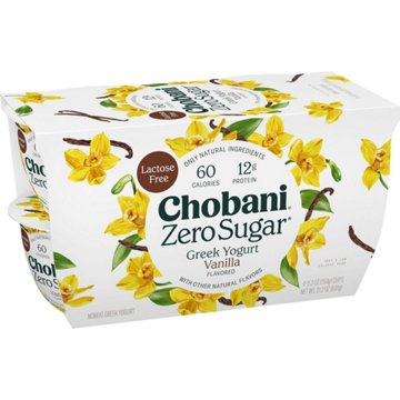 Chobani Zero Sugar Non-Fat Vanilla Greek Yogurt, 4 ct