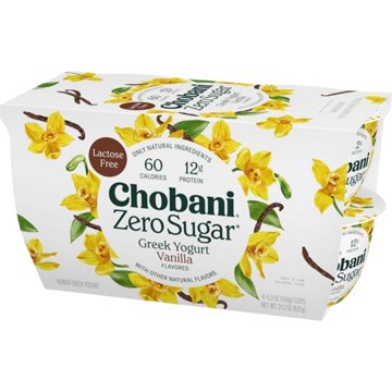 Chobani Zero Sugar Non-Fat Vanilla Greek Yogurt, 4 ct