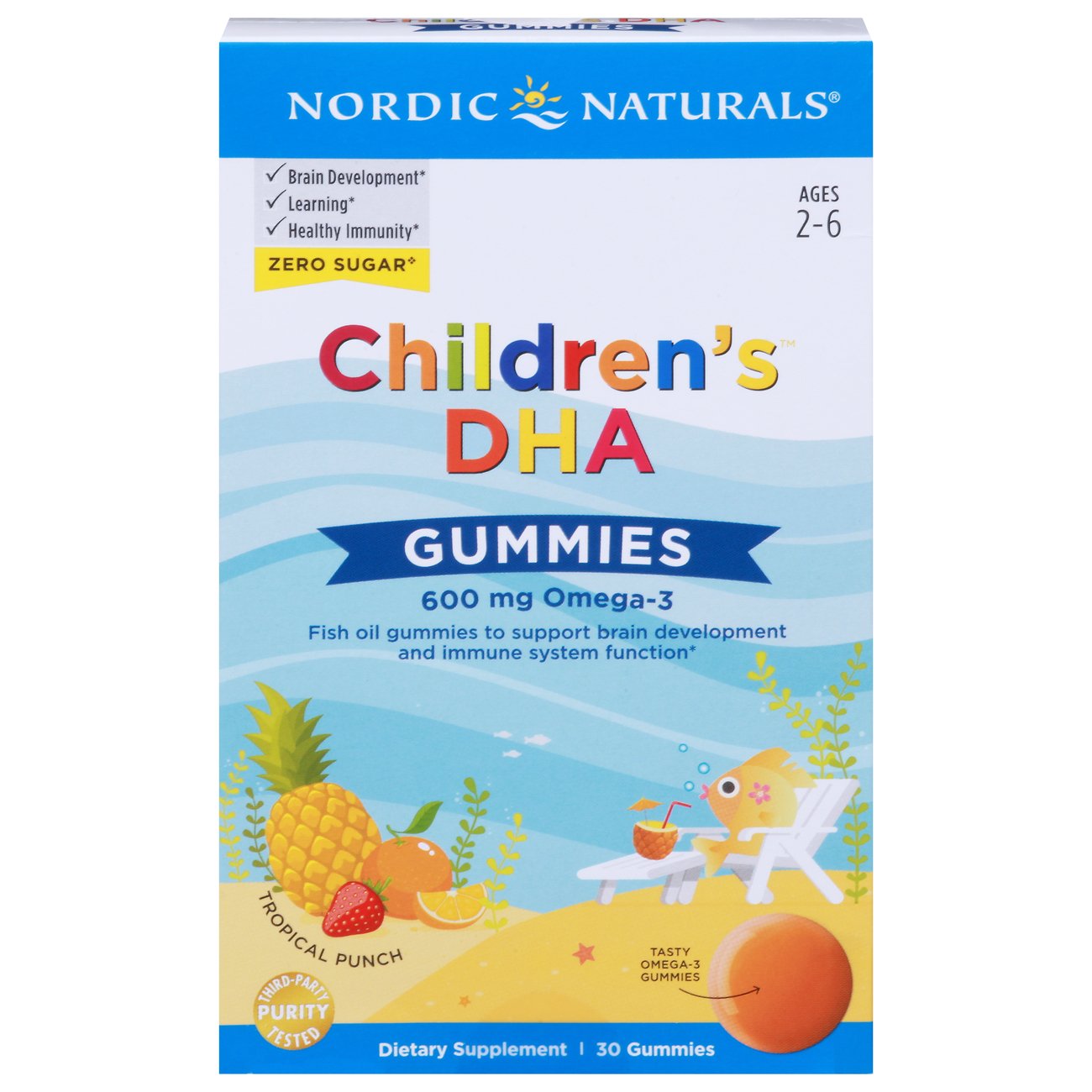 Nordic Naturals Zero Sugar Children's DHA Gummies - Tropical Punch, 30 ct