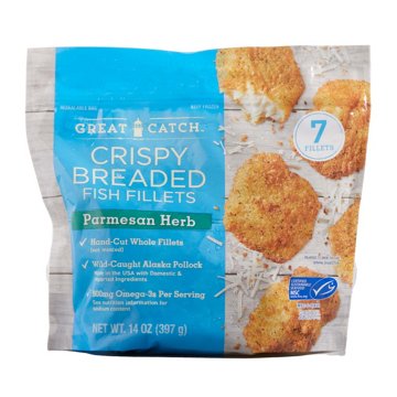 Great Catch Frozen Crispy Breaded Pollock Fish Fillets - Parmesan Herb, 14 oz