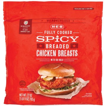 H-E-B Fully Cooked Spicy Breaded Chicken Breast Patties, 27 oz