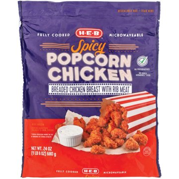 H-E-B Fully Cooked Frozen Spicy Popcorn Chicken, 24 oz