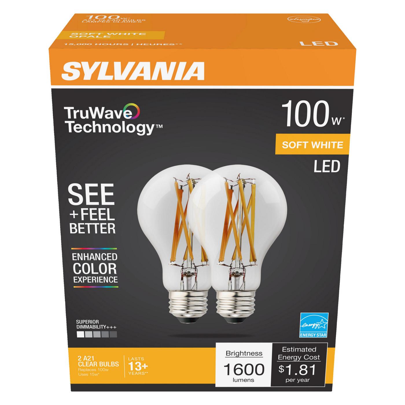 Sylvania TruWave A21 100-Watt Clear LED Light Bulbs - Soft White; image 1 of 2