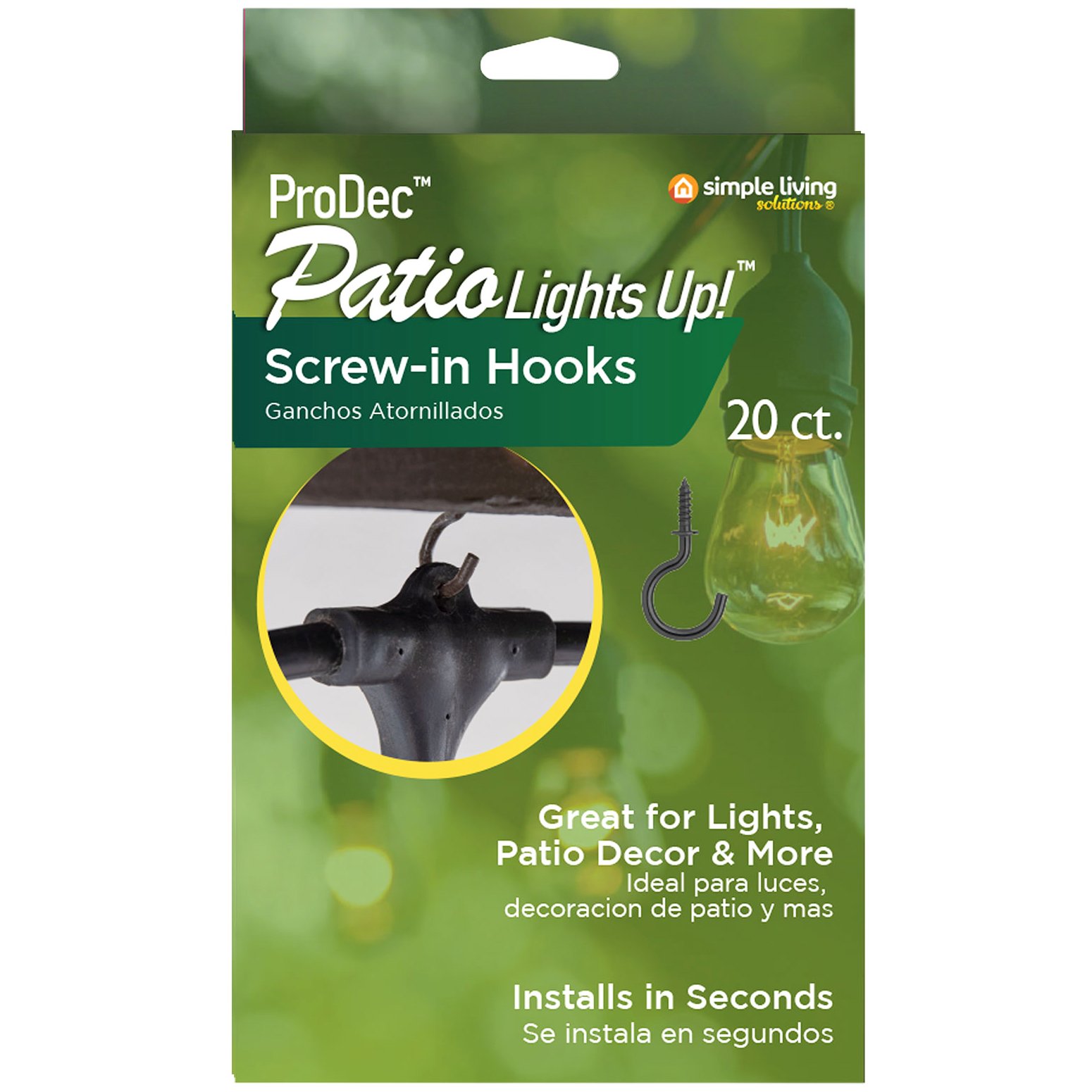Simple Living Solutions ProDec Patio Lights ScrewIn Hooks Black