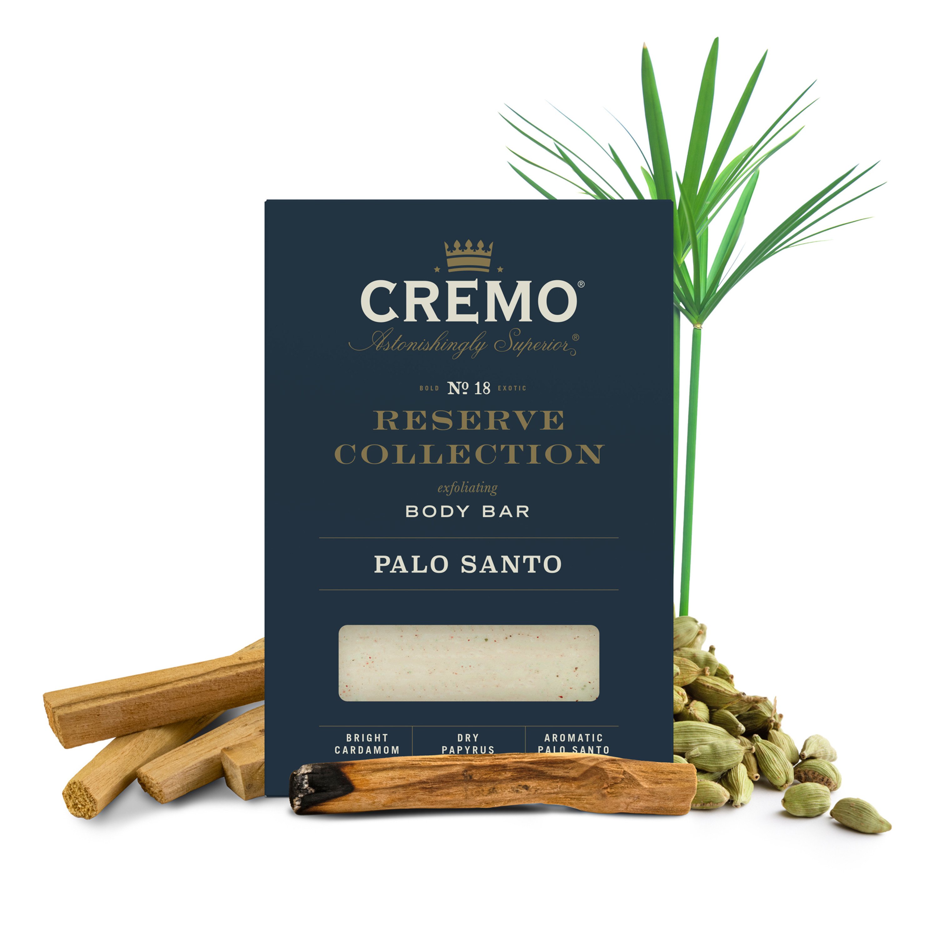 Cremo Exfoliating Body Bars Palo Santo (Reserve Collection) - A Combination of Lava Rock and Oat Kernel Gently Polishes While Shea Butter Leaves