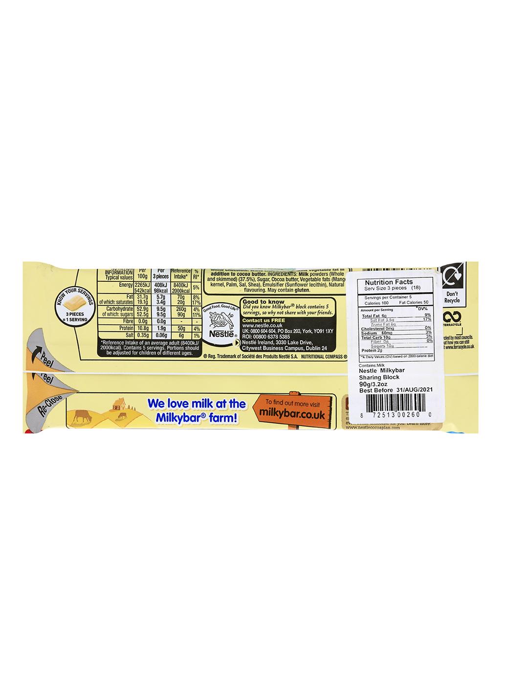 Nestle Milkybar White Chocolate Candy Bar - Sharing Size - Shop Candy ...