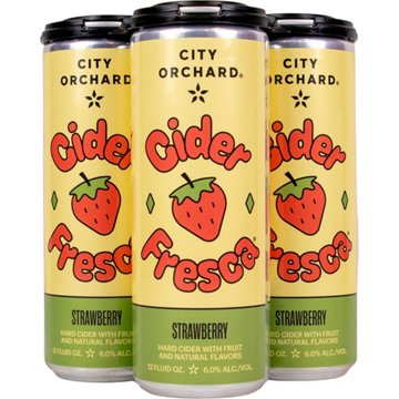 City Orchard Cider Fresca Seasonal - Strawberry 4 pk Cans, 12 oz