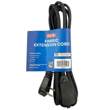 H-E-B Indoor Fabric Extension Cord - Black, 9'