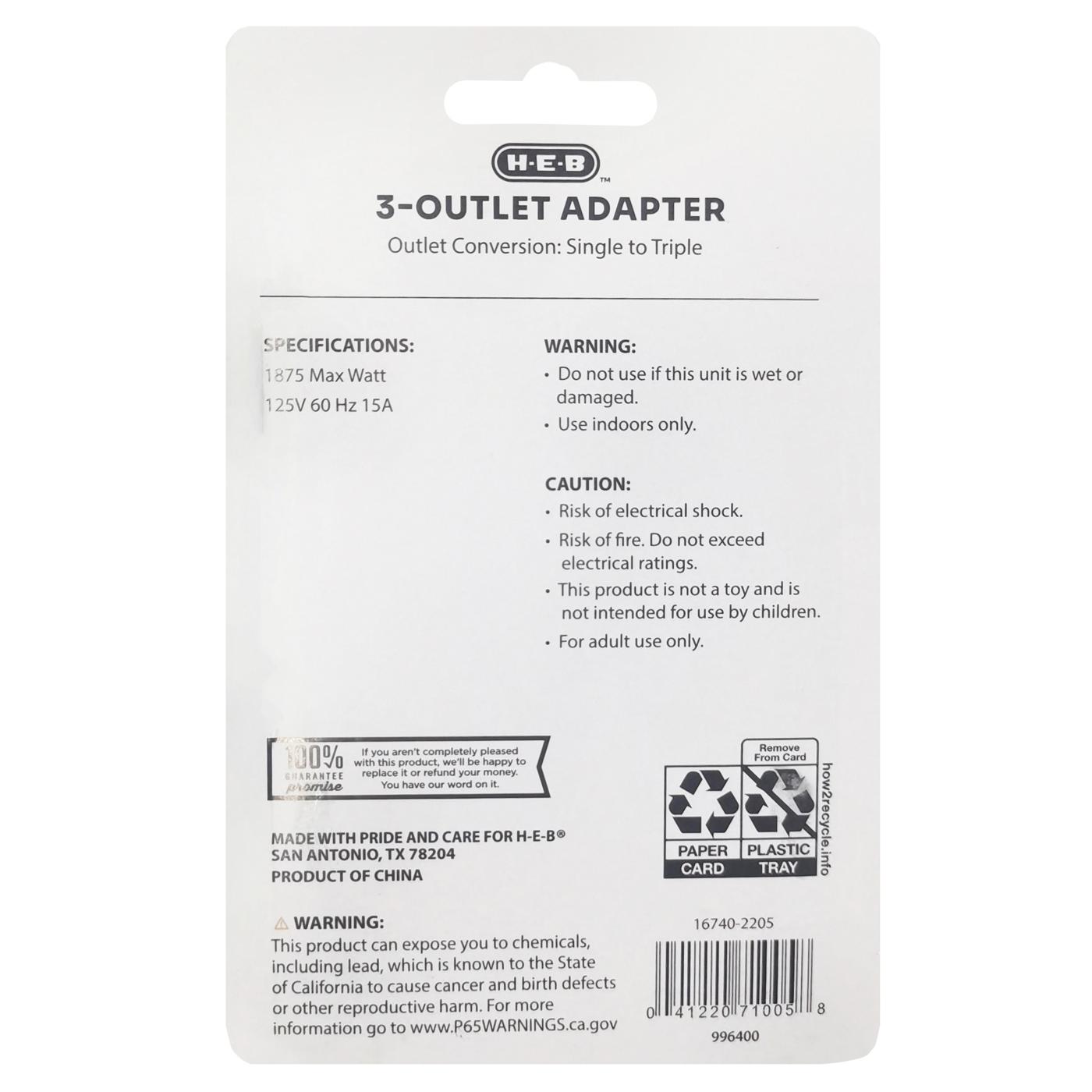 H-E-B 3-Outlet Power Adapter; image 2 of 2