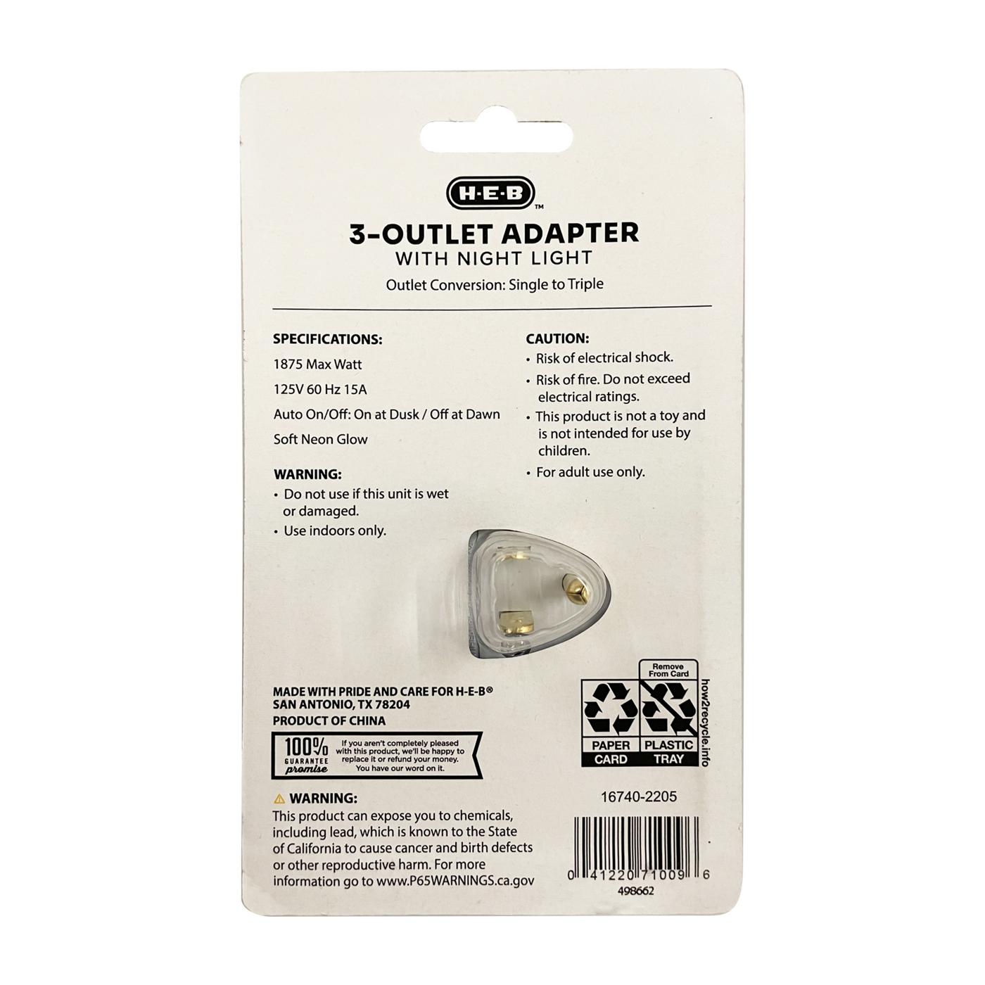 H-E-B 3-Outlet Adapter with Night Light; image 2 of 2