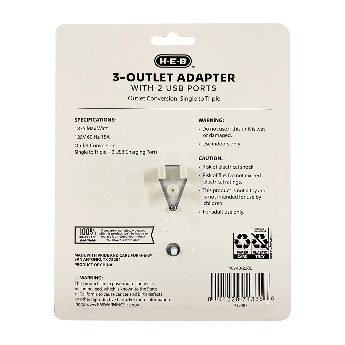 H-E-B 3-Outlet and USB Port Adapter; image 2 of 2