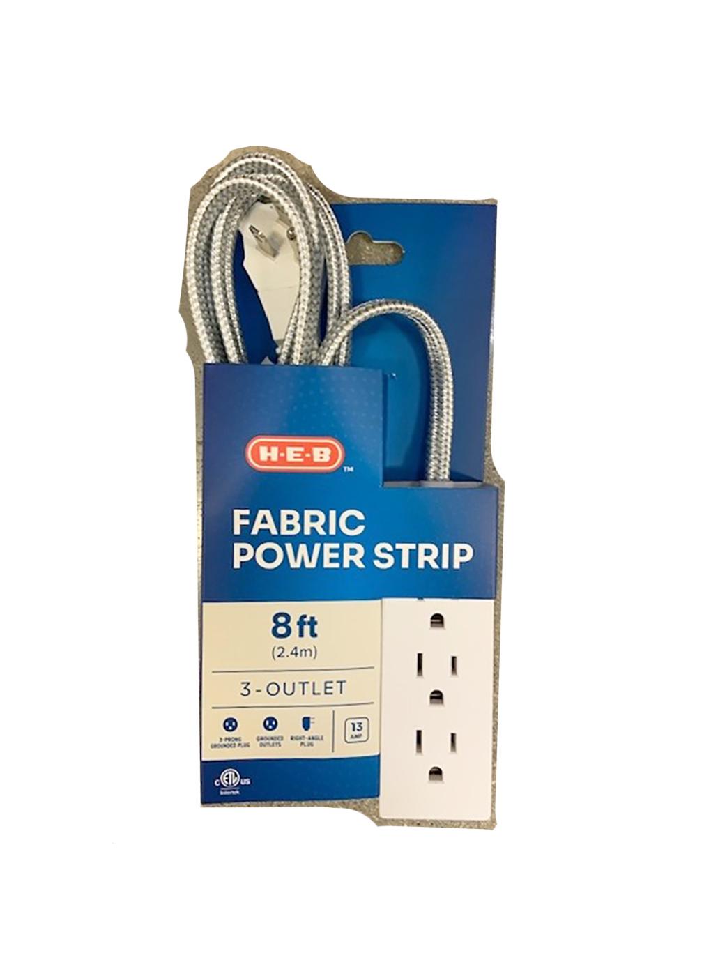 H-E-B 3-Outlet Indoor Fabric Power Strip - White; image 1 of 2