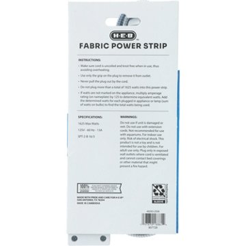 H-E-B 3-Outlet Indoor Fabric Power Strip - White, 8'