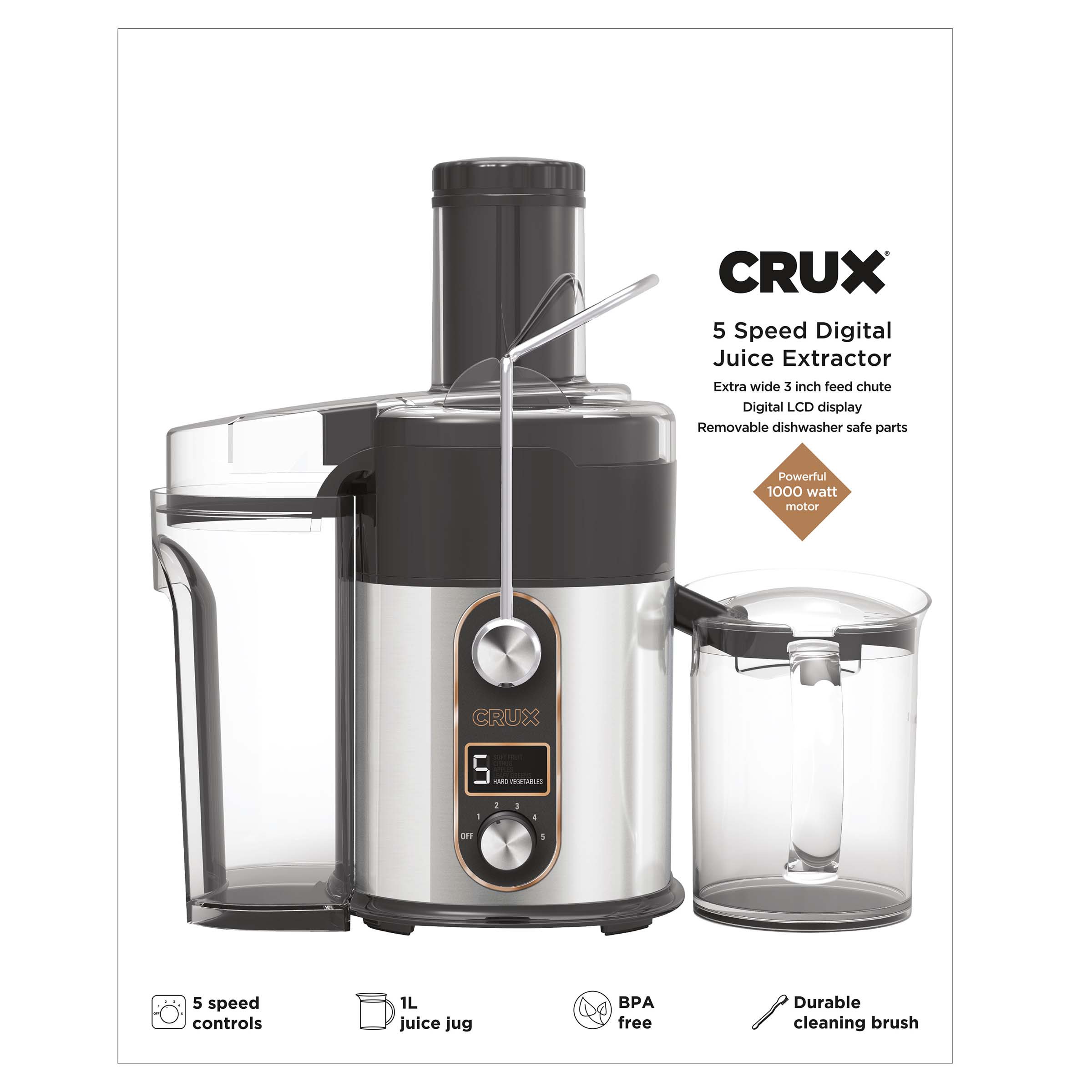 Speed Digital Juice Crux Artisan Juicer Crux Brushed Chrome