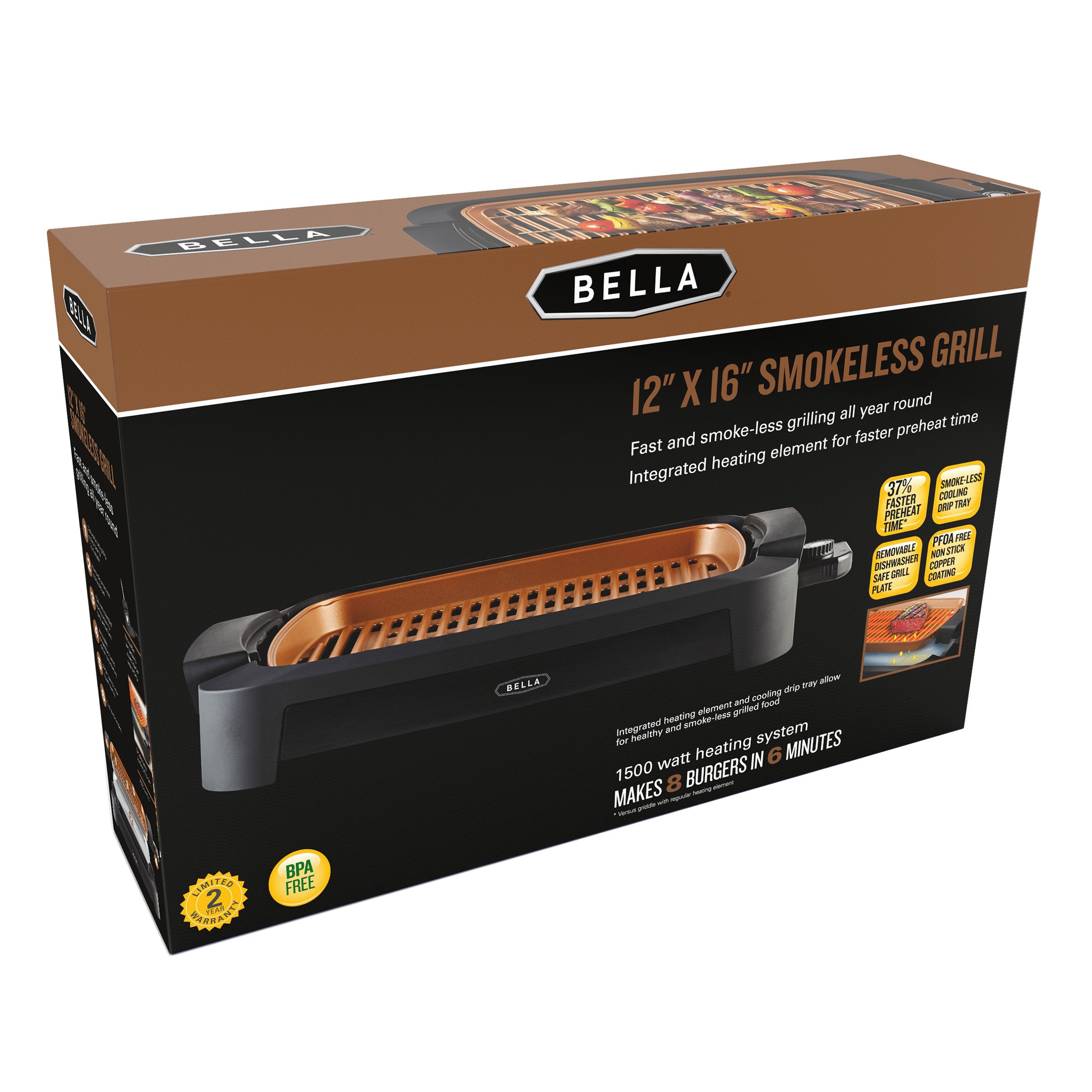 Best Buy: Bella Pro Series Countertop Indoor Smokeless 12 x 16 Electric  Grill Stainless Steel 90081