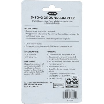H-E-B 3 to 2 Grounded Adapters, 2 pk