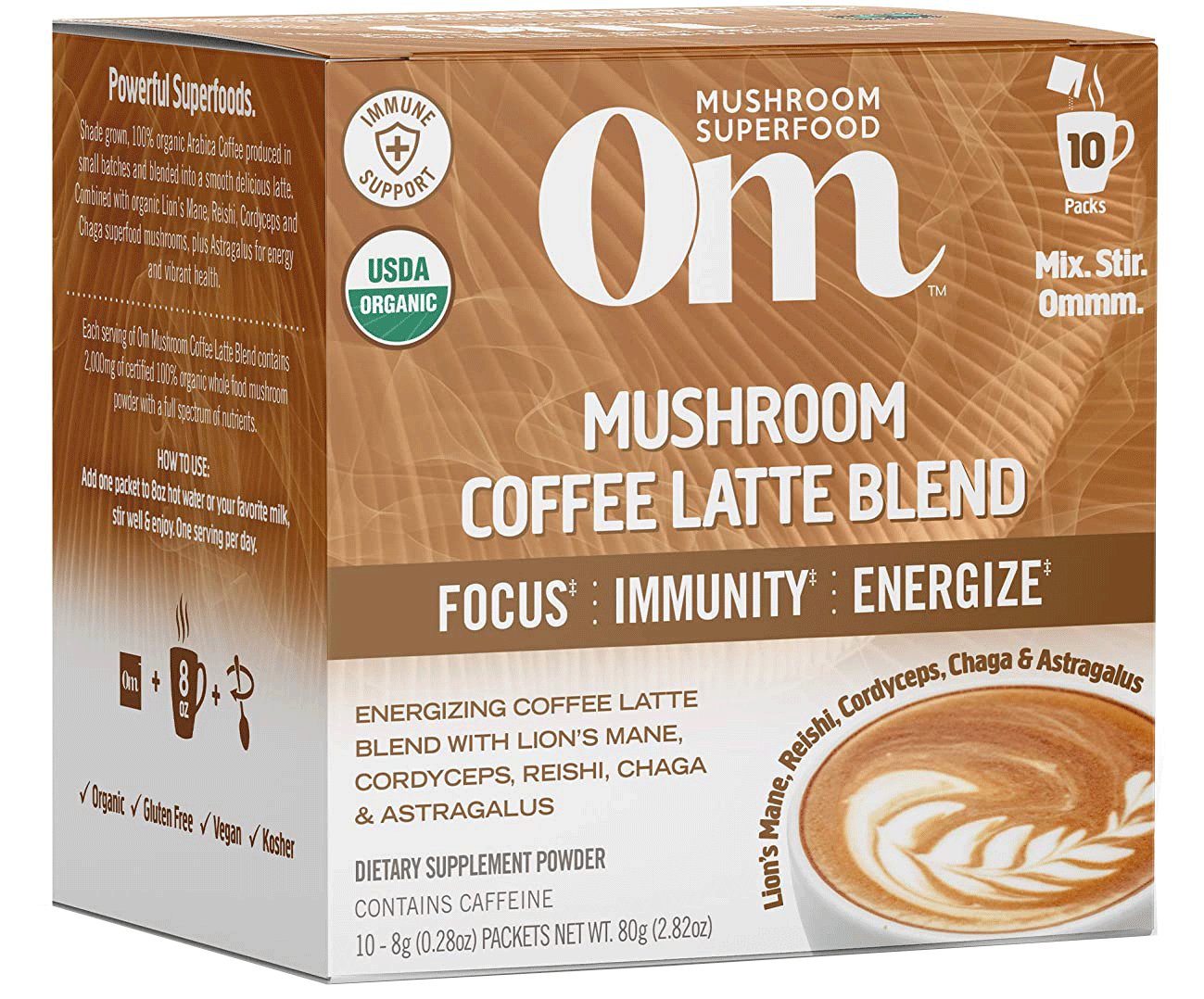 Om Mushroom Coffee Latte Blend Drink Mix Packets, 10 ct