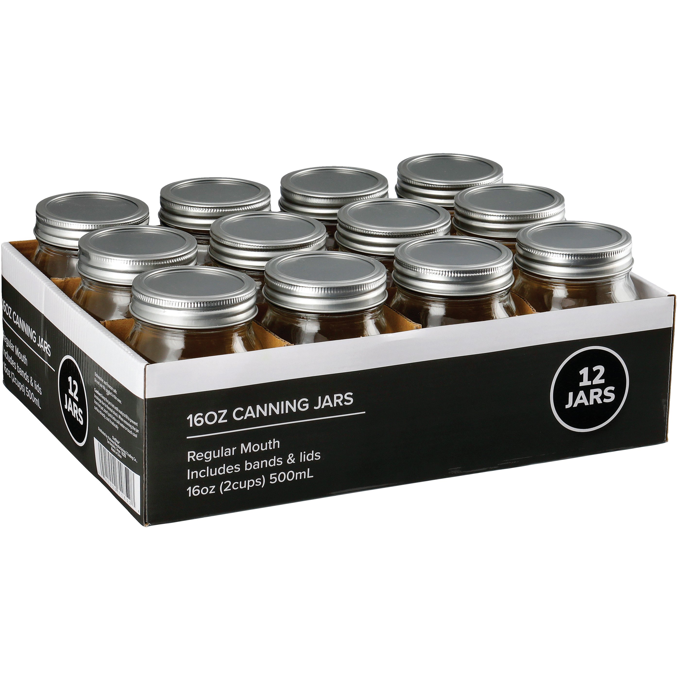 chefstyle 12 Glass Canning Jars with Bands & Lids Regular Mounth