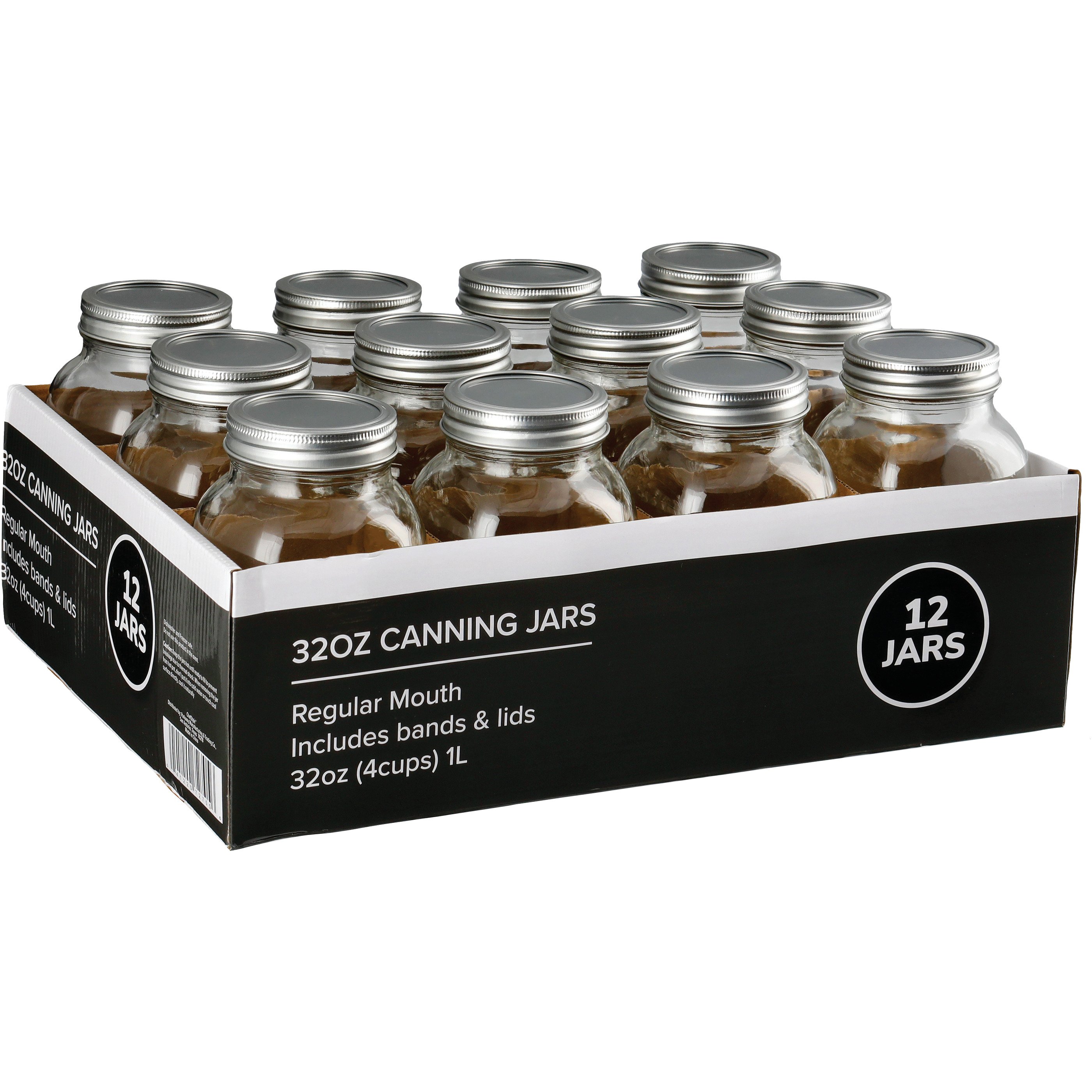 chefstyle 12 Glass Canning Jars with Bands & Lids Regular Mounth