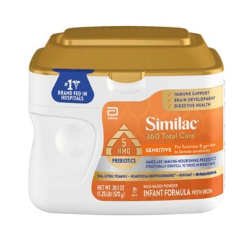 Similac 360 Total Care Sensitive Infant Formula Powder with 5 HMO Prebiotics Tub, 20.1 oz