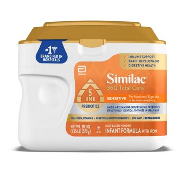 Similac 360 Total Care Sensitive Infant Formula Powder with 5 HMO Prebiotics Tub, 20.1 oz