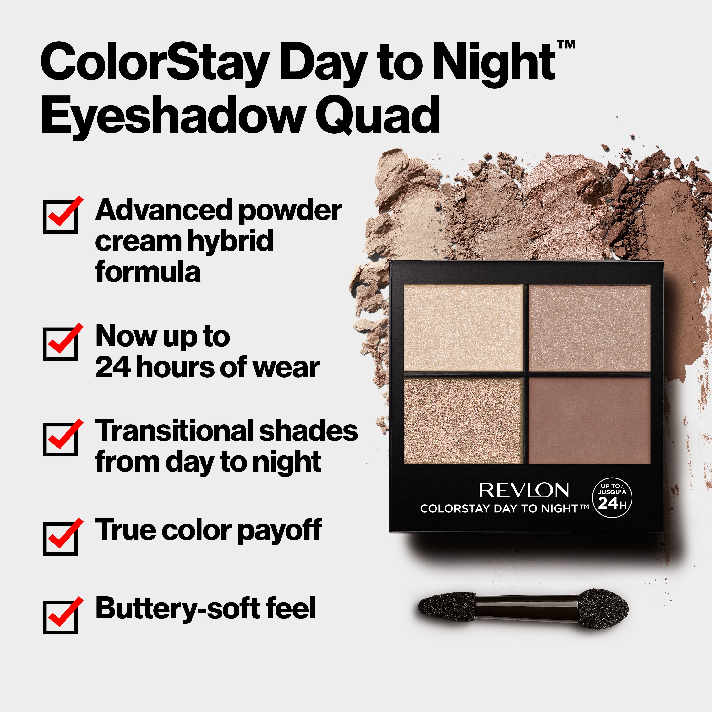 Revlon Colorstay 12h Eyeshadow Quad - 21 Silver Fox, Lidschatten Palette Mit 4 Farben, Lange Haltbarkeit