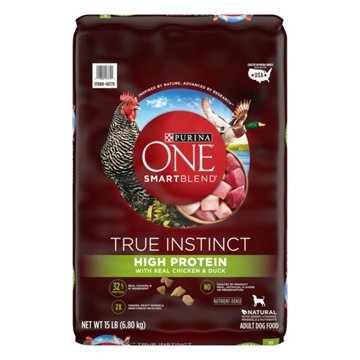 Purina ONE True Instinct High Protein Dry Dog Food Formula Natural- Real Chicken and Duck, 15 lb