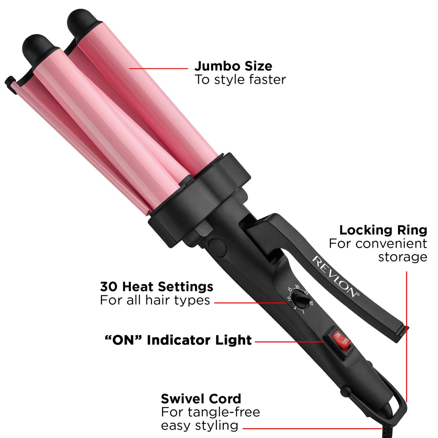 Revlon 3 Barrel Jumbo Hair Waver Pink; image 2 of 6