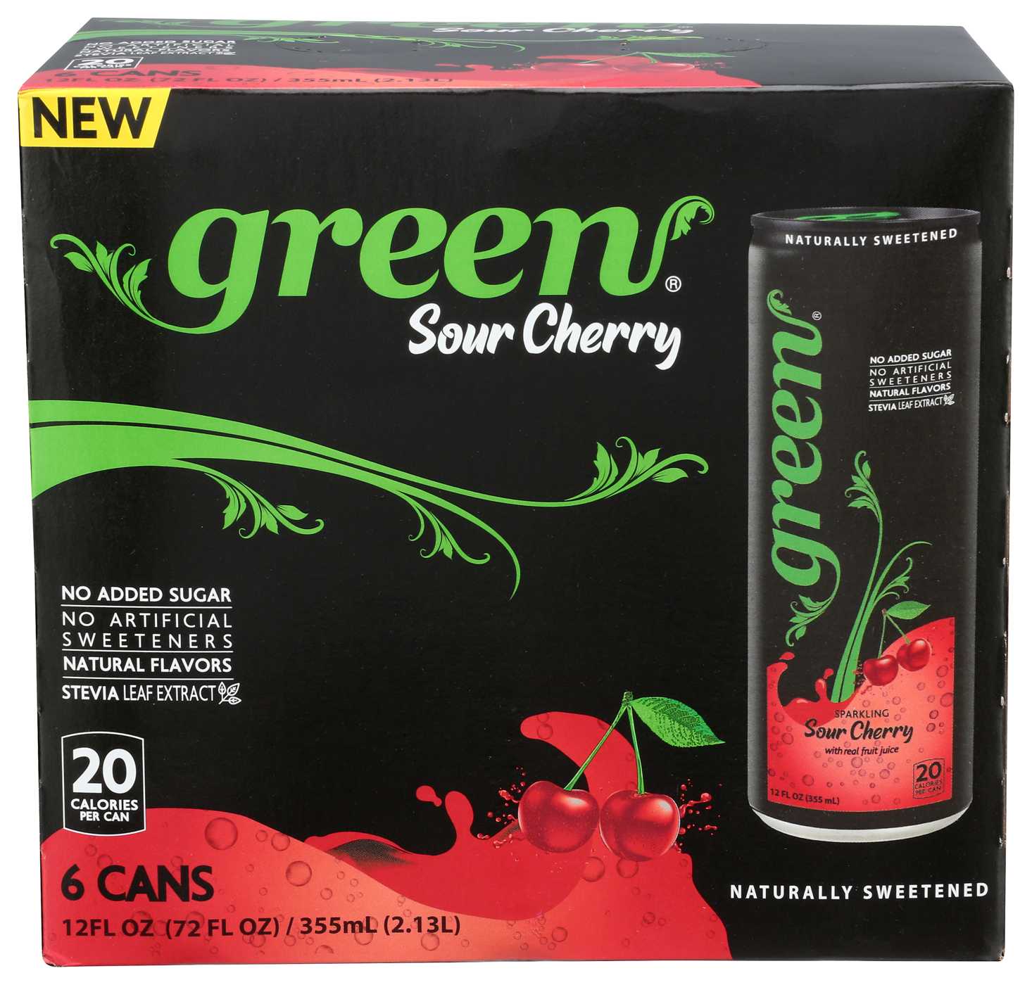 Green Sparkling Sour Cherry Soda 12 oz Cans; image 1 of 3