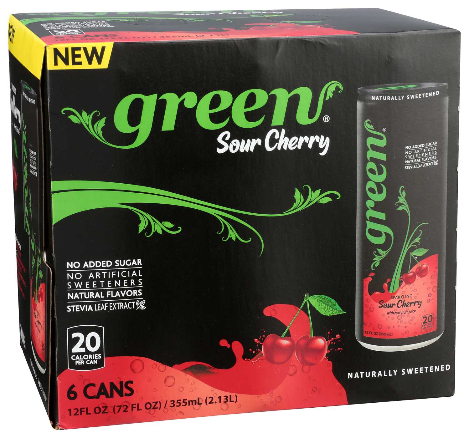 Green Sparkling Sour Cherry Soda 12 oz Cans; image 2 of 3