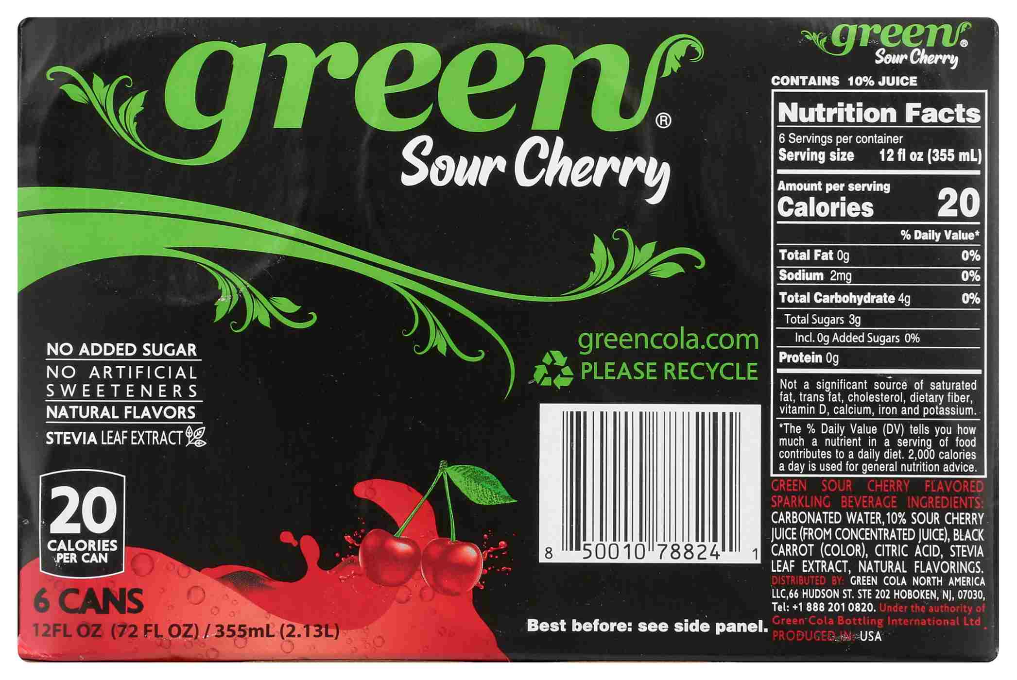 Green Sparkling Sour Cherry Soda 12 oz Cans; image 3 of 3
