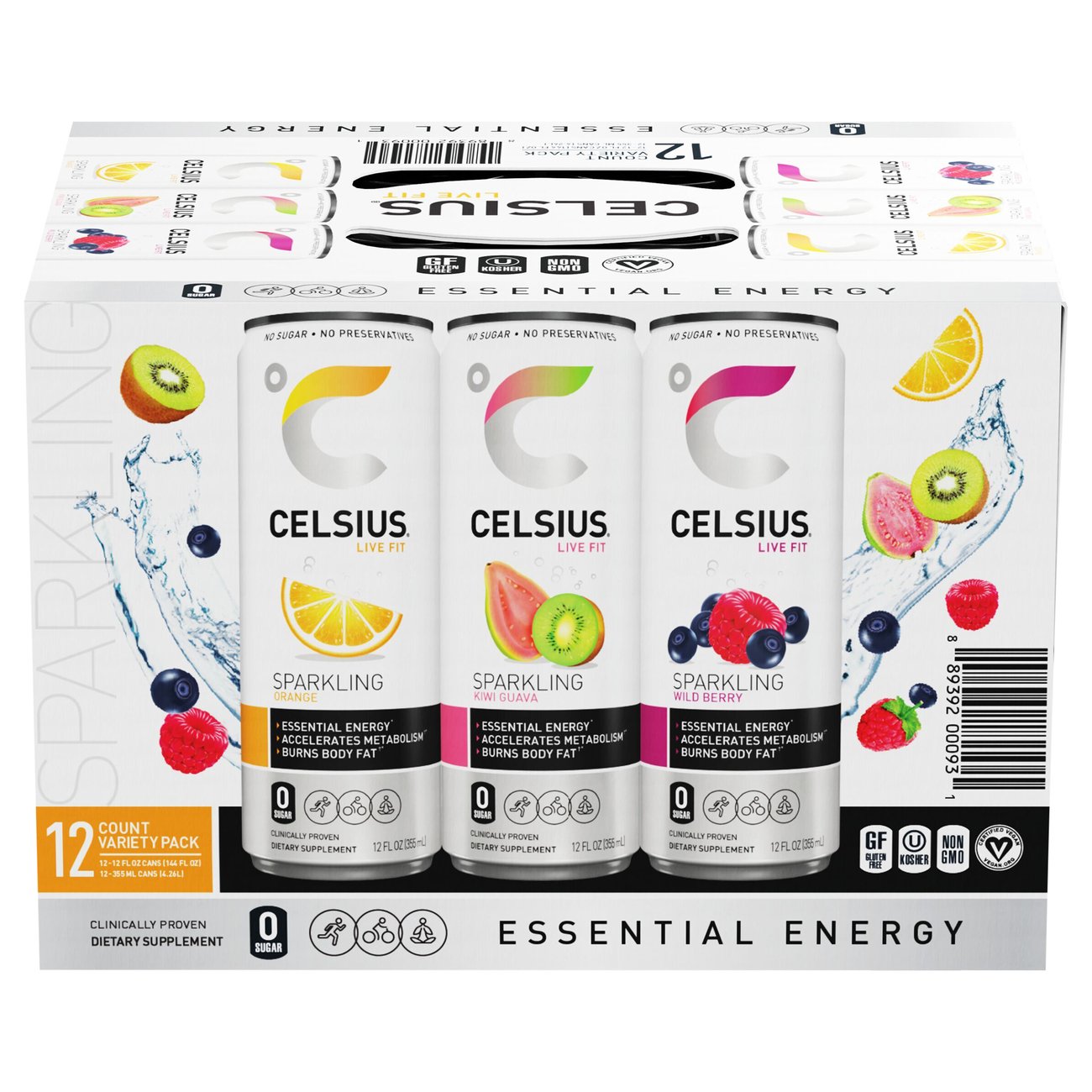 Celsius Zero Sugar Sparkling Energy Drinks Variety Pack 12 pk Cans, 12 oz