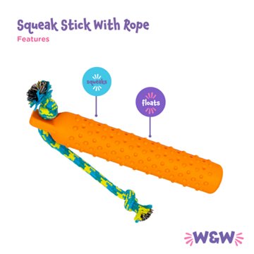Woof & Whiskers Squeak Stick With Rope Dog Toy