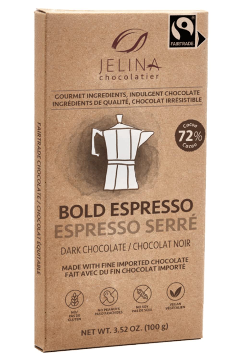 Jelina Chocolatier Bold Espresso Dark Chocolate Bar, 3.52 oz