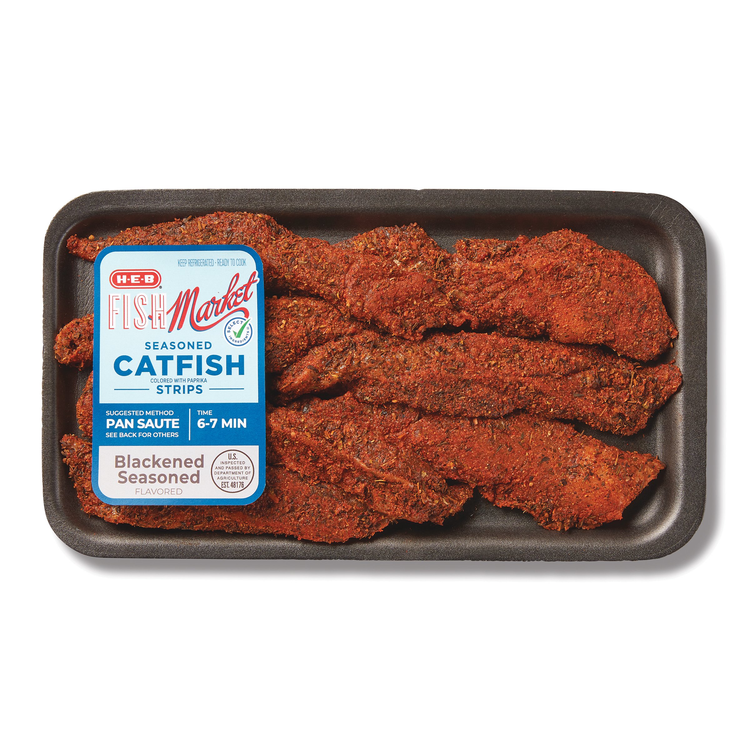 H-E-B Fish Market Seasoned Catfish Strips - Blackened Flavored | Fig App