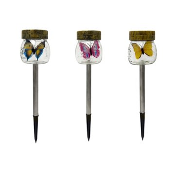 Destination Holiday Solar-Powered Butterfly Jar Garden Lights, 3 pk
