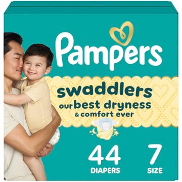 Pampers Swaddlers Diapers, Size 7 (26-50 lbs), Absorbent, Keeps Baby Dry & Comfortable, Skin Safe Disposable Baby Diaper