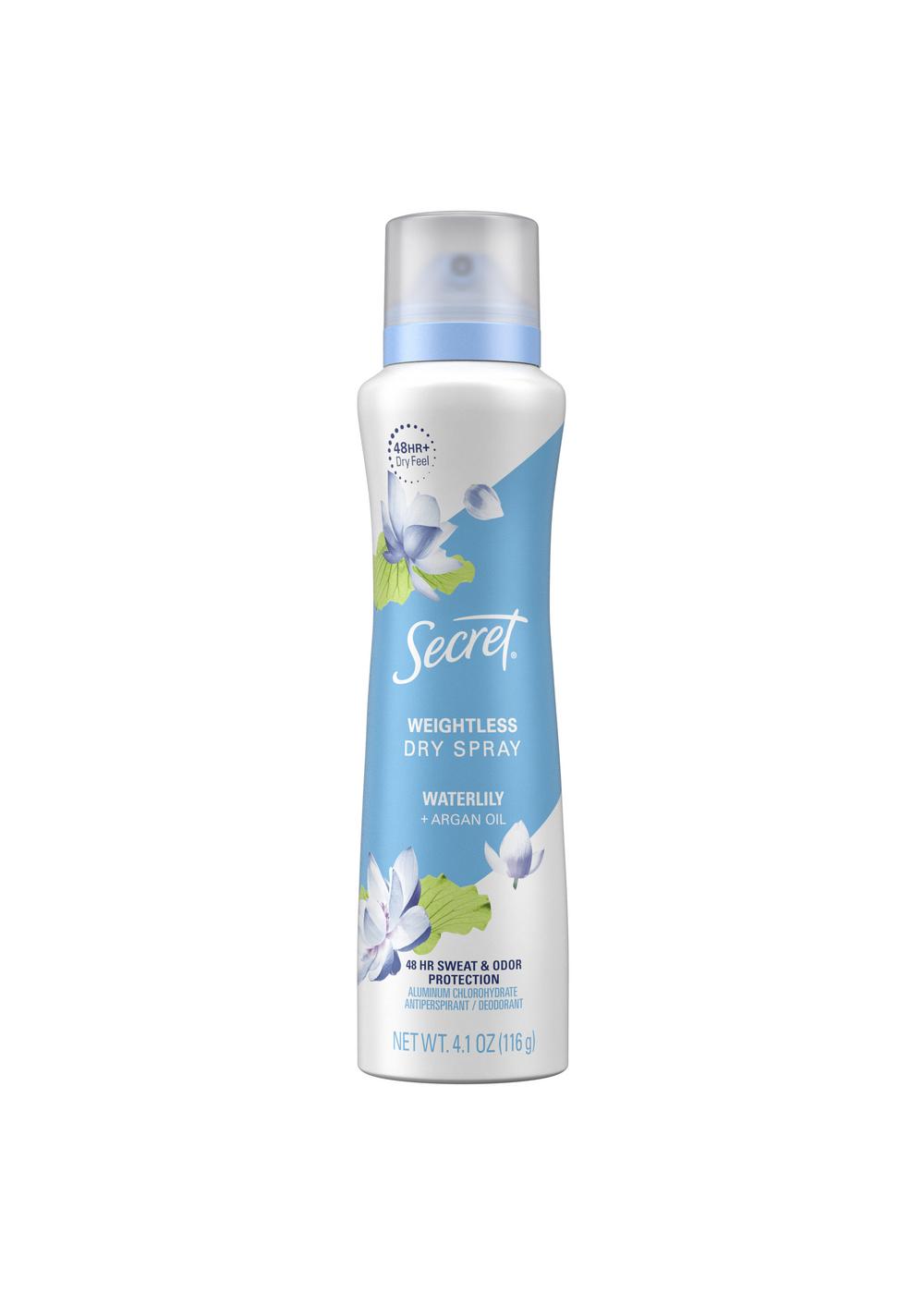 Secret Weightless Dry Spray Antiperspirant Deodorant - Waterlily + Argan Oil; image 1 of 10