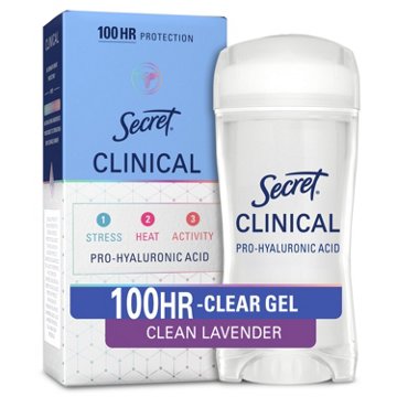 Secret Clinical Strength Clear Gel Antiperspirant and Deodorant for Women, Pro-Hyaluronic Acid, Clean Lavender