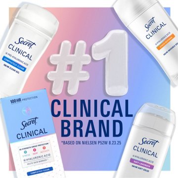 Secret Clinical Strength Clear Gel Antiperspirant and Deodorant for Women, Pro-Hyaluronic Acid, Clean Lavender