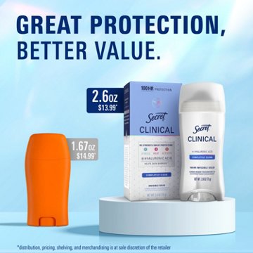 Secret Clinical Strength Invisible Solid Antiperspirant and Deodorant for Women, Clean Lavender