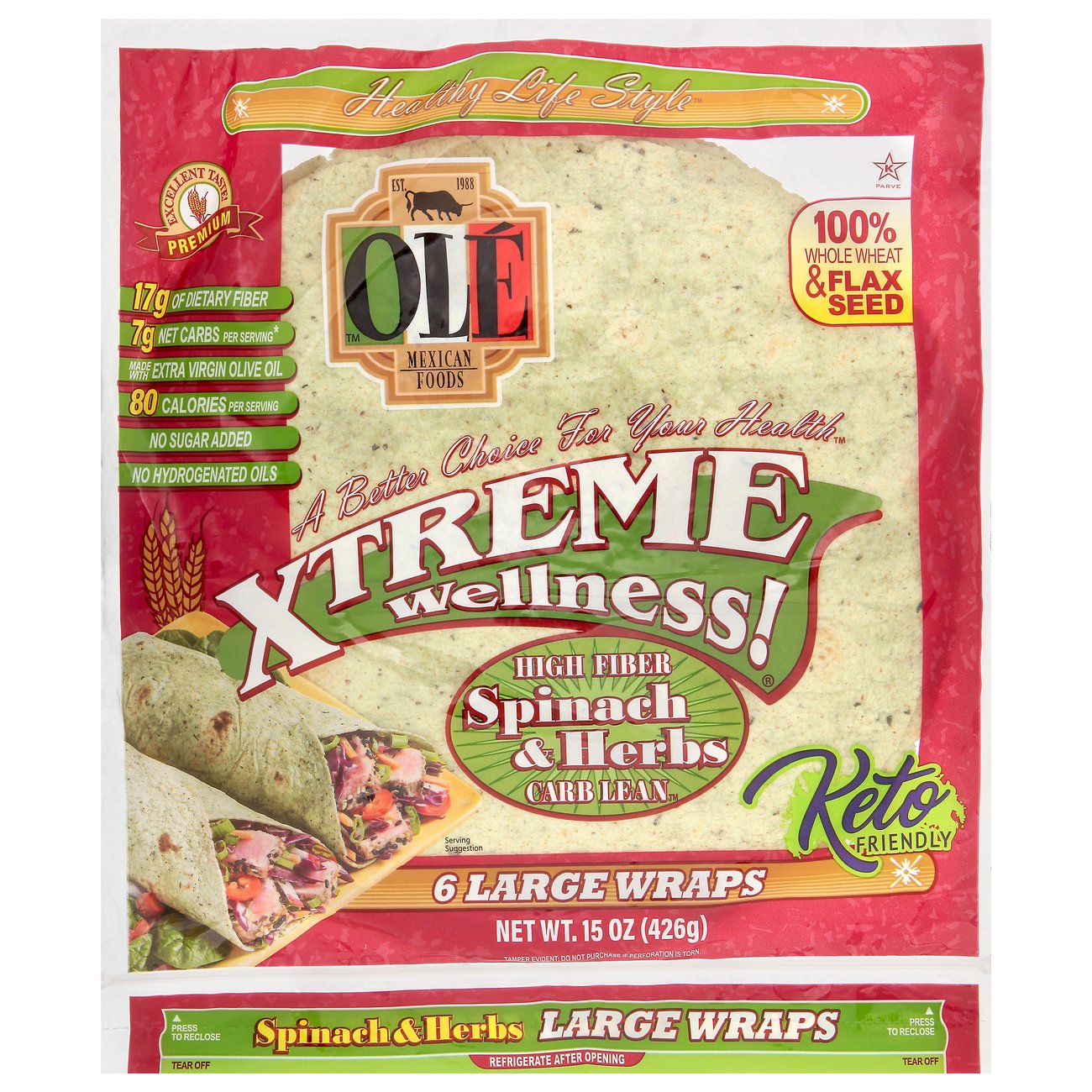 Ole Mexican Foods Xtreme Wellness! Xtreme Wellness Whole Wheat Spinach