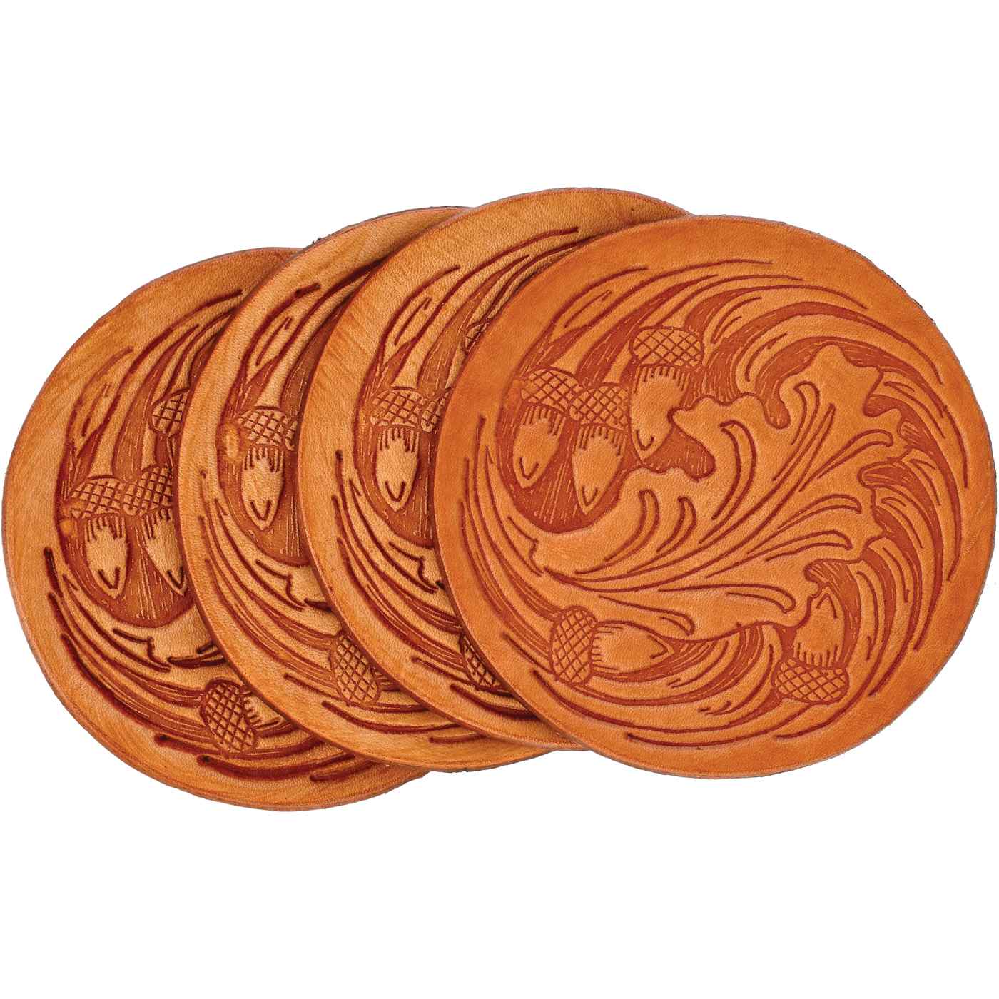 Texas Proud Oak Leaf Embossed Leather Coasters; image 2 of 2