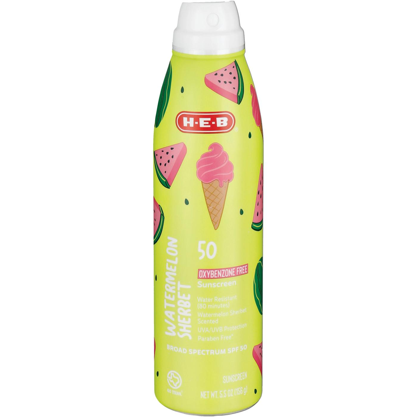 H-E-B Kids Oxybenzone Free Watermelon Sherbet Sunscreen Spray – SPF 50; image 1 of 4