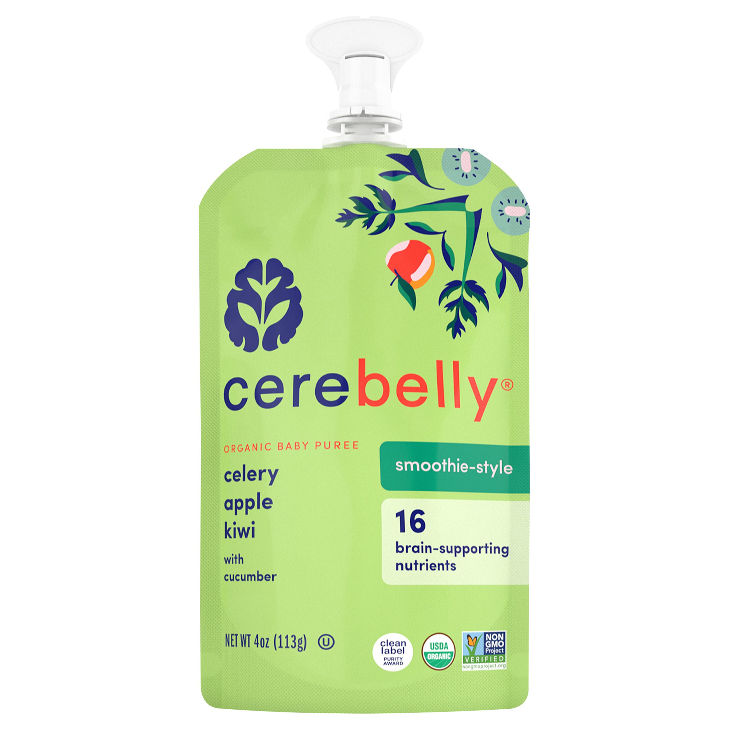 Cerebelly Organic Baby Puree Pouch Celery Apple Kiwi and Cucumber