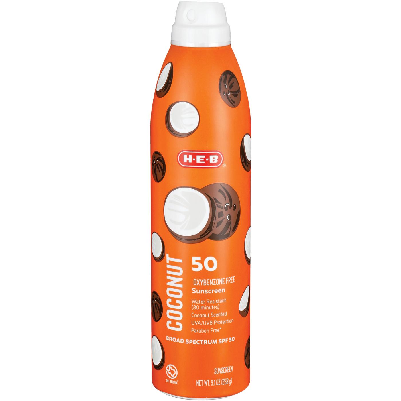 H-E-B Oxybenzone Free Coconut Sunscreen Spray – SPF 50; image 1 of 4
