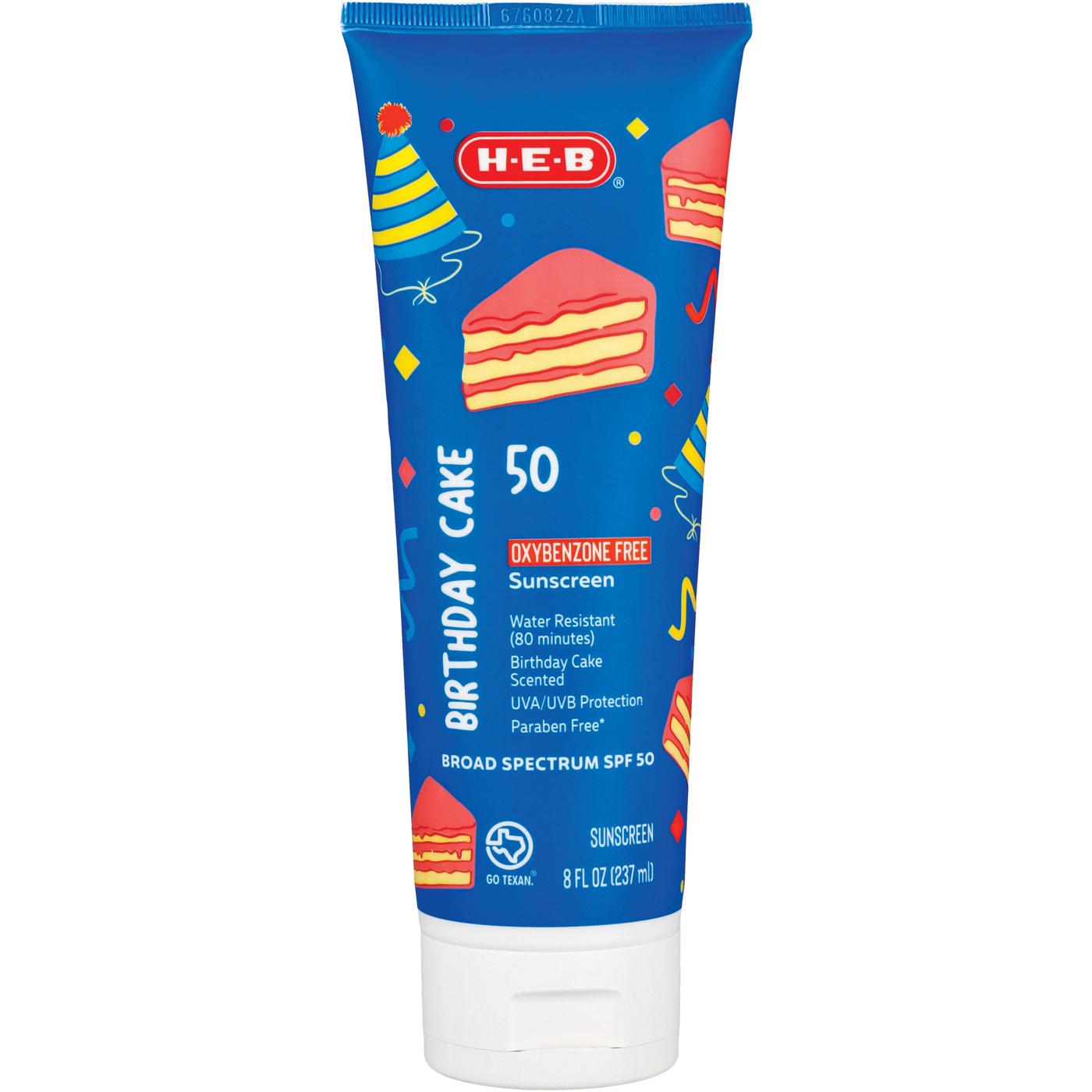 H-E-B Kids Oxybenzone Free Birthday Cake Sunscreen Lotion – SPF 50; image 1 of 4