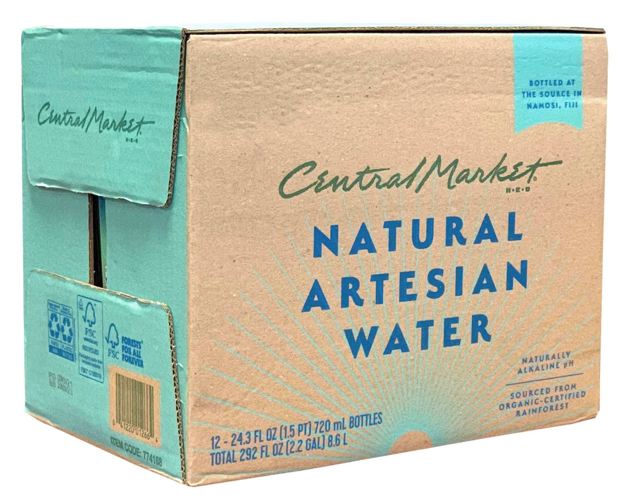 Central Market Natural Artesian Water, Plastic Bottles, 12 pack, 720 mL ...